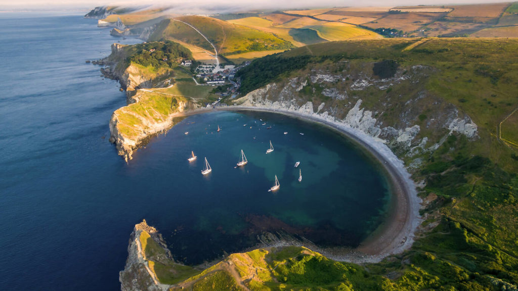 Lulworth Cove Jurassic Coast from the sky