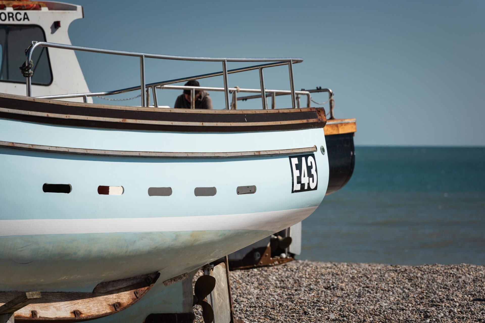 Fishing boat in Devon on Beer beach